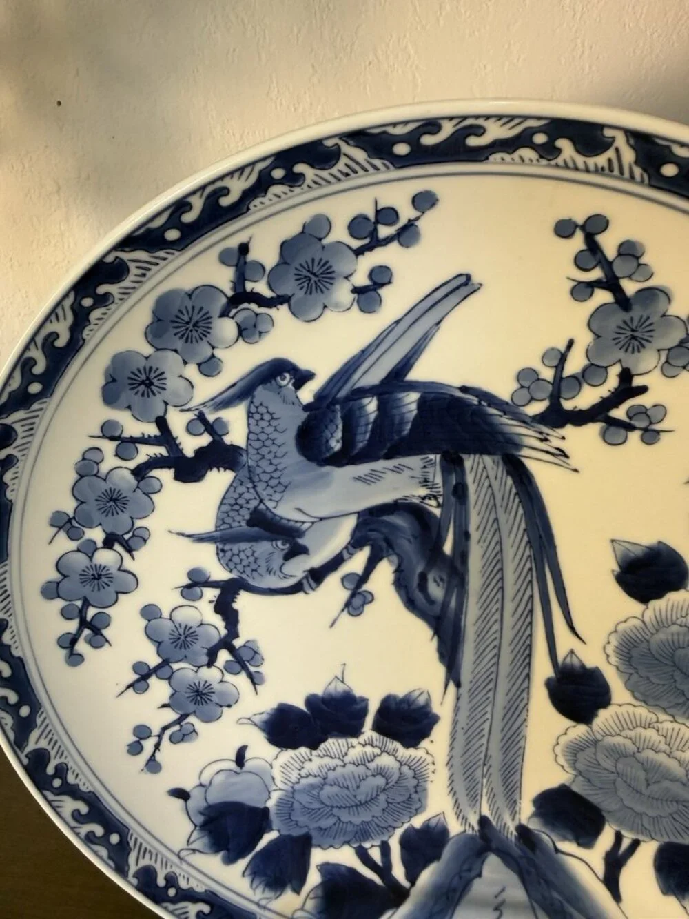 1960s  12” Japanese ARITA Imari Blue and White PHOENIX Bird LARGE Charger Plate
